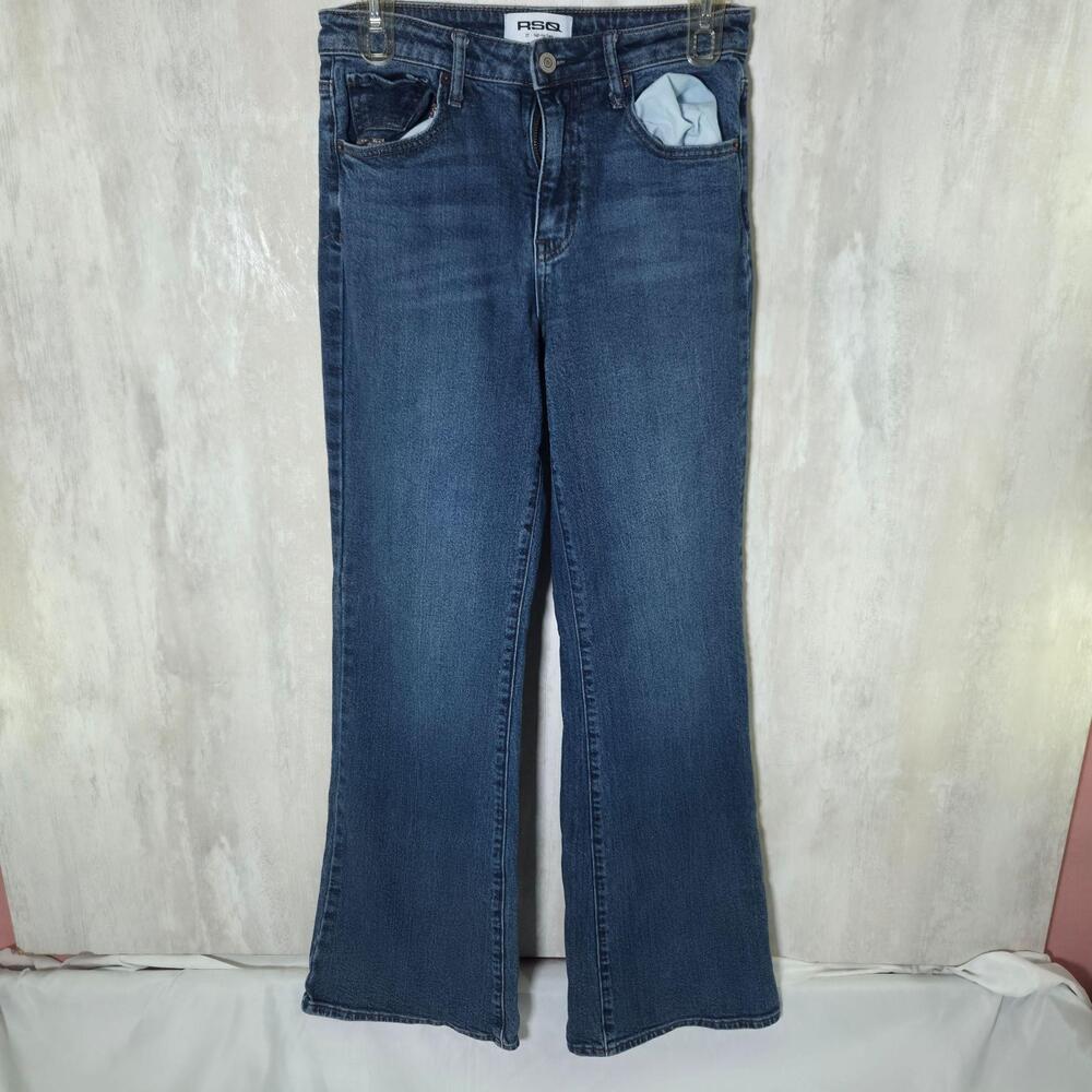 RSQ Jeans Womens 27 Blue High Rise Flare Denim Medium Wash Regular Fit 5 Pocket
